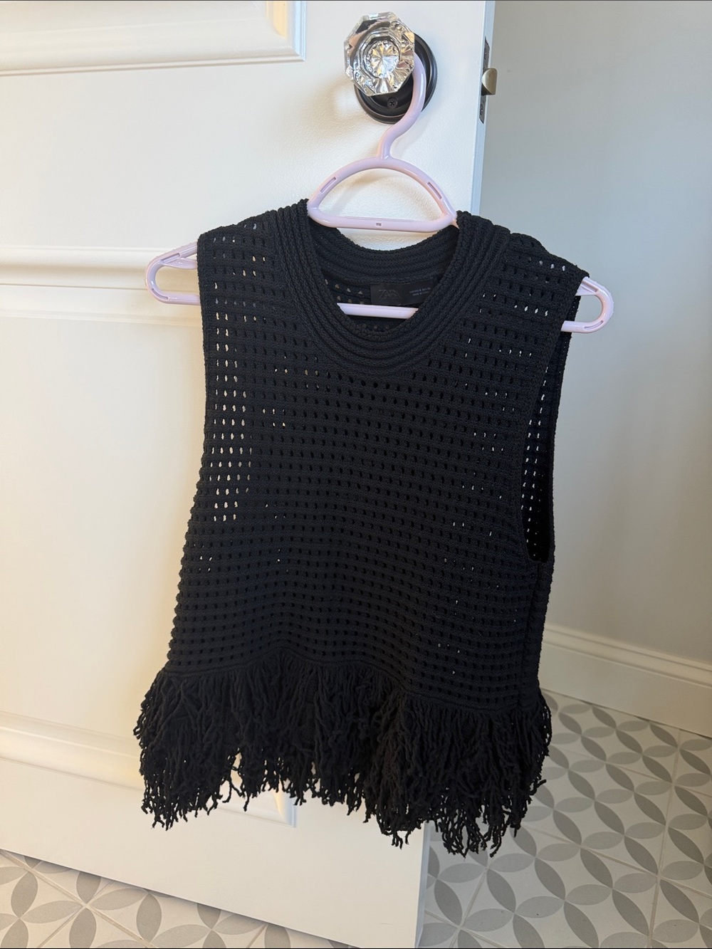Zara Black Crochet Fringe Tank